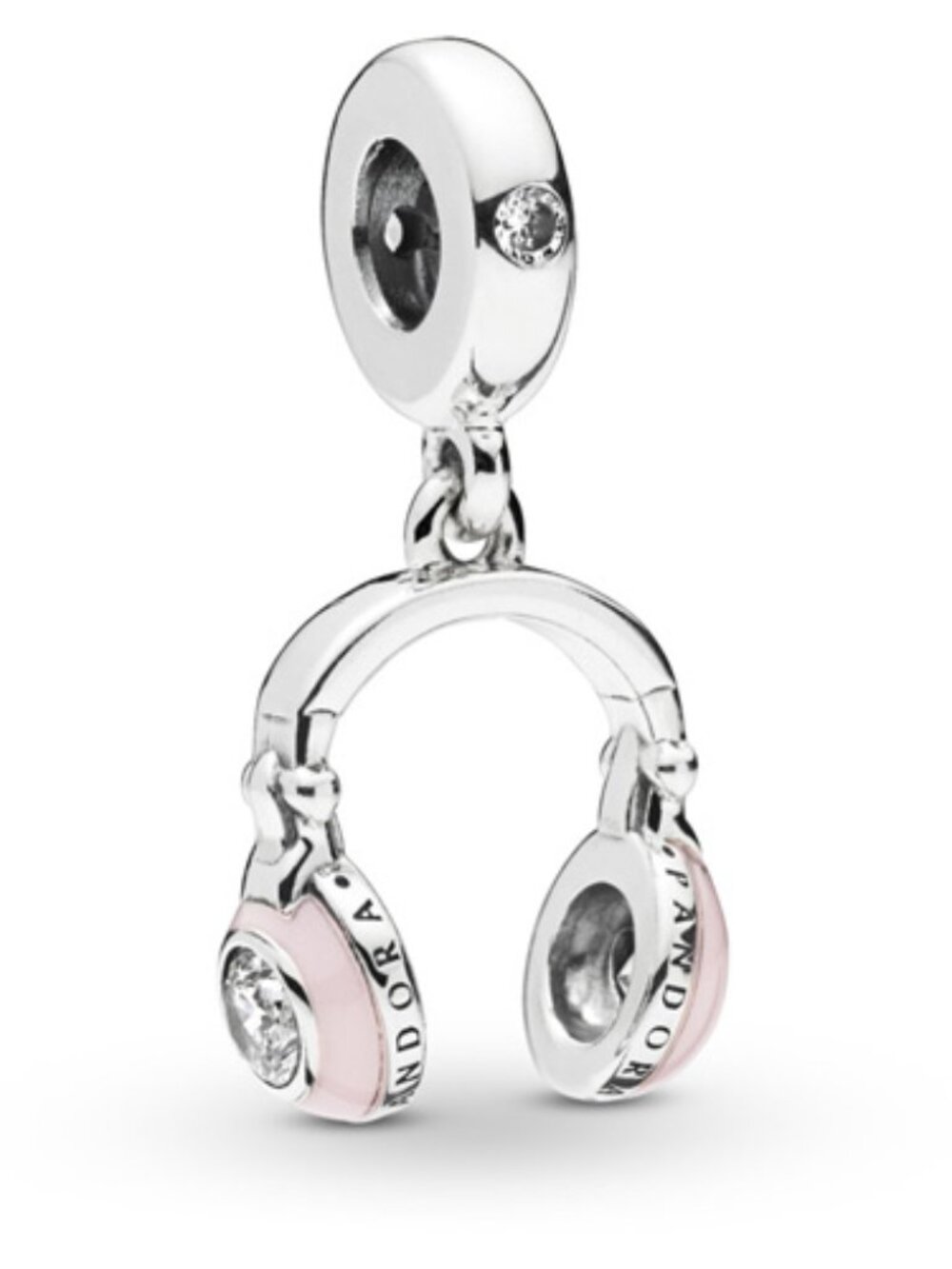 PANDORA Pink Headphones Dangle Charm Authentic Silver Clear CZ Pink Enamel Music